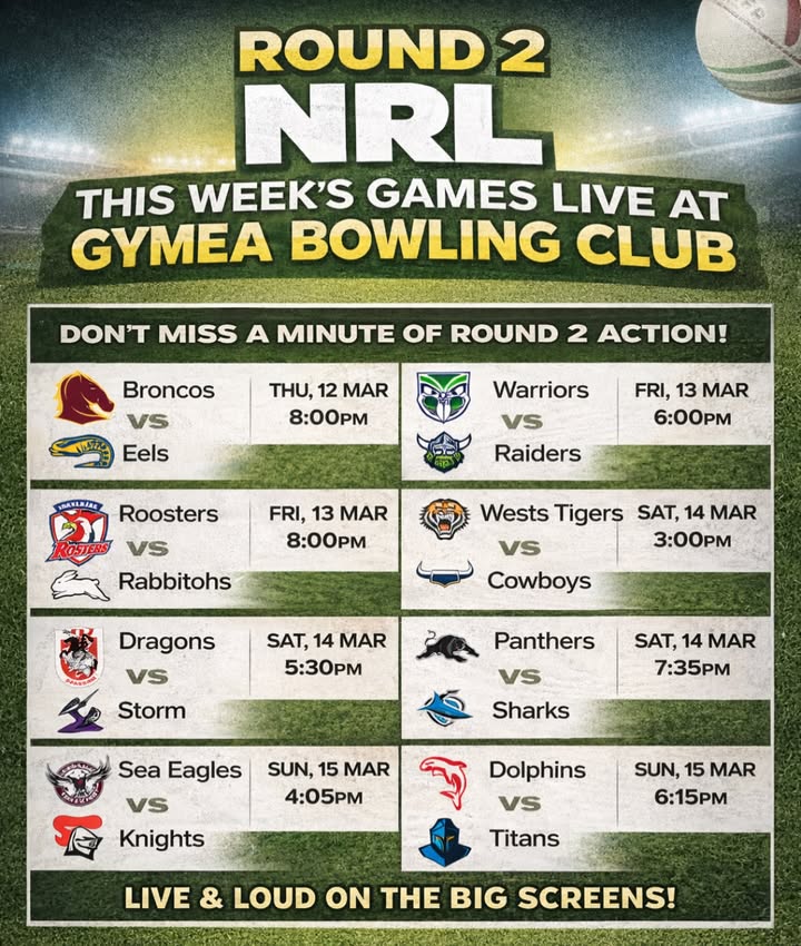 Featured image for “Round 2 NRL Live at Gymea Bowling Club”